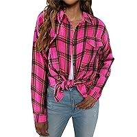 Blooming Jelly Women's Button Down Flannel Shirts Plaid Shacket Long Sleeve Collared Business Casual Tops Work Blouses