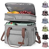 Lunch Bag Women,23L Insulated Lunch Box for Men Women,Expandable Double Deck Lunch Cooler Bag,Lightweight Leakproof Lunch Tote Bag with Side Tissue Pocket,Gray