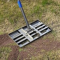 Lawn Leveling Rake | Levelawn Tool | Level Soil or Dirt Ground Surfaces Easily | 18” x 10” Ground Plate | rakes for lawns Heavy Duty 60” Extra Long Handle | Extracted Iron Metal Black
