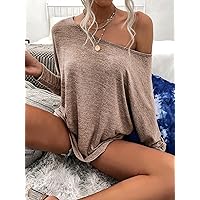 Women's T-Shirt Space Dye Boat Neck Batwing Sleeve Tee T-Shirt for Women (Color : Apricot, Size : X-Large)