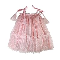 Milk Monster Baby Toddler Tulle Polka Dot Tiered Dress Dress Tie Straps Pink and Red Ages 12 Months to 6 Years