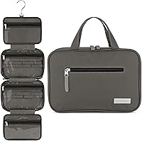 Hanging Travel Toiletry Bag — Designed in Hawaii — Water-resistant Travel Organizer for Bathroom Accessories (Grey)