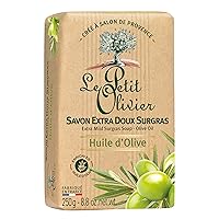 Le Petit Olivier Extra Mild Surgras Soap - Olive Oil - Gently Cleanses Skin - Delicately Perfumed - Vegetable Origin Based - 8.8 Oz