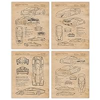 Vintage McLaren Auto Patent Prints, 4 (8x10) Unframed Photos, Wall Art Decor Gifts Under 20 for Home Office Machine Garage Shop School College Student Teacher Coach F1 Team Car Racing Championship Fan