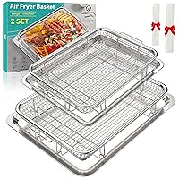 Air Fryer Basket, OPENICE 2 Set Air Fryer Pan and Crisper Tray for Oven, Non-stick Oven Air Fryer Basket for Baking and Crispy Foods - Large & Medium