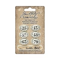 Tim Holtz Idea-ology Mini Plaquettes, Small Metal Numbered Plates 6-Pack, 1/2 x 3/4 Inch Each, White with Black Numbers (TH93296)