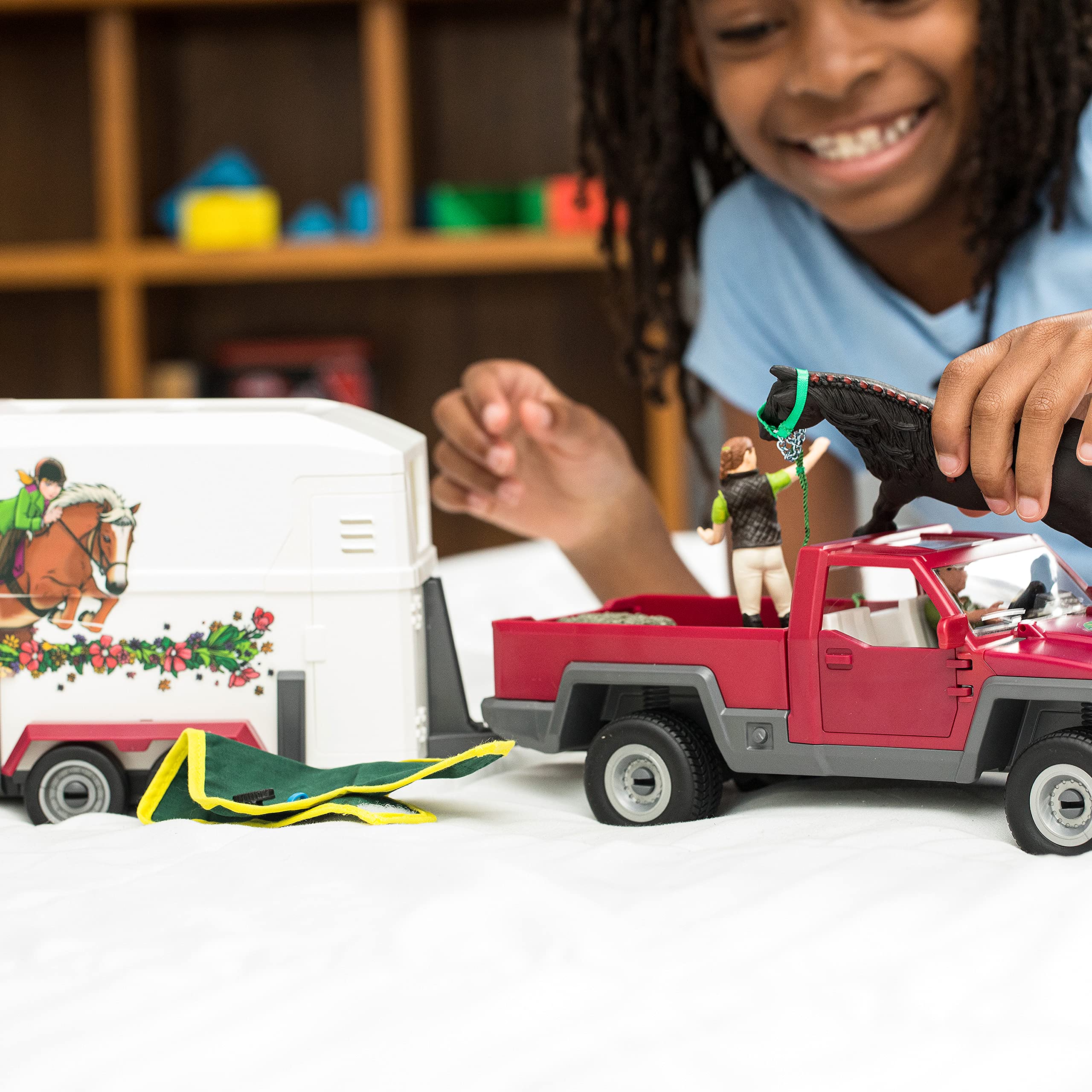 Schleich Horse Truck and Trailer Toys – 14 Piece Pickup Truck & Trailer Playset, with Horse Figurine, Rider Action Figure, and Pony Accessories, for Girls and Boys Ages 5 and Above