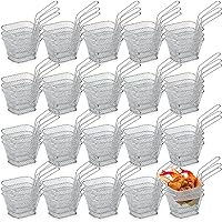 60 Pcs Mini Square Fry Basket with Handle Chrome French Fries Holder Chip Food Presentation Baskets Net Potato Cooking Tool for Table Serving Oil Residue Filtration