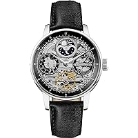 The Jazz Mens 42mmm Automatic Moonphase Watch with Skeleton Dial and Black/Brown Genuine Leather Strap