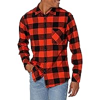 BOSS Regular Fit Flannel Cotton Button Down Shirt Red/Black