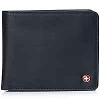 Alpine Swiss RFID Mathias Mens Wallet Deluxe Capacity Passcase Bifold With Divided Bill Section Camden Collection Smooth Finish Black