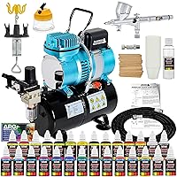 Master Airbrush Cool Runner II Dual Fan Air Storage Tank Compressor System Kit with a G44 Fine Detail Control 0.2mm Tip Airbrush, 24 Color Acrylic Paint Artist Set, Holders, Cleaning Pot, How-To Guide