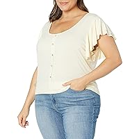 KENDALL + KYLIE Women's Plus Size Ruffle Tier Button Front Knit Top
