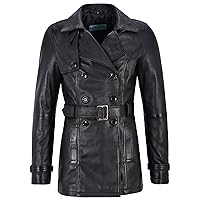 Smart Range 'TRENCH' Ladies BLACK Classic Mid-Length Designer Real Leather Jacket Coat 1123