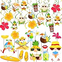 Hawaiian Luau Hanging Party Decorations - Pack of 46 | Hawaiian Photo Booth Props - Pack of 22 | Luau Party Decorations | Luau Hanging Decorations, Luau Photobooth Props for Tiki Themed Party Decorati