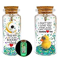 Set of 2 Anniversary I Love You Message in a Bottle Presents Cute Romantic Valentines Gifts for Him Her Boyfriend Girlfriend Husband Wife - Glow I Love You to the Moon and Back - I Ducking Love You