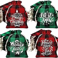 Wesnoy 96 Pcs Christmas Drawstring Gift Bag Burlap Buffalo Plaid Xmas Gift Bags Red and Green Plaid Xmas Bags Goody Bags Christmas Candy Bags Treat Bags Reusable Sacks for Xmas Gift Party Favors