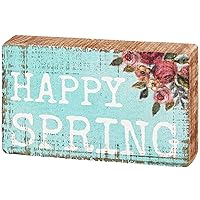 Home Décor Block Sign - Happy Spring with floral motif