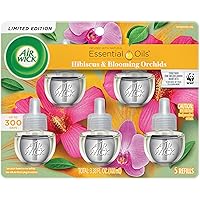 Air Wick Plug in Scented Oil Refill, 5 ct, Hibiscus and Blooming Orchids, Air Freshener, Essential Oils, Spring Collection