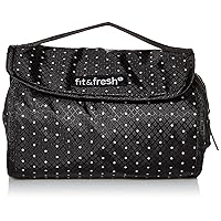 Fit & Fresh Makeup Case & Toiletries Bag, Travel and Home Storage and Organization, Black & White Dots