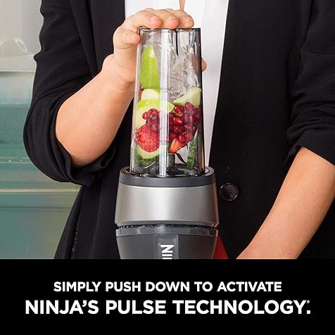 Ninja QB3001SS Ninja Fit Compact Personal Blender, for Shakes, Smoothies, Food Prep, and Frozen Blending, 700-Watt Base and (2) 16-oz. Cups & Spout Lids, Black