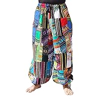Baggy Wide Leg African Dashiki Patch Long Elastic Waist Harem Pants
