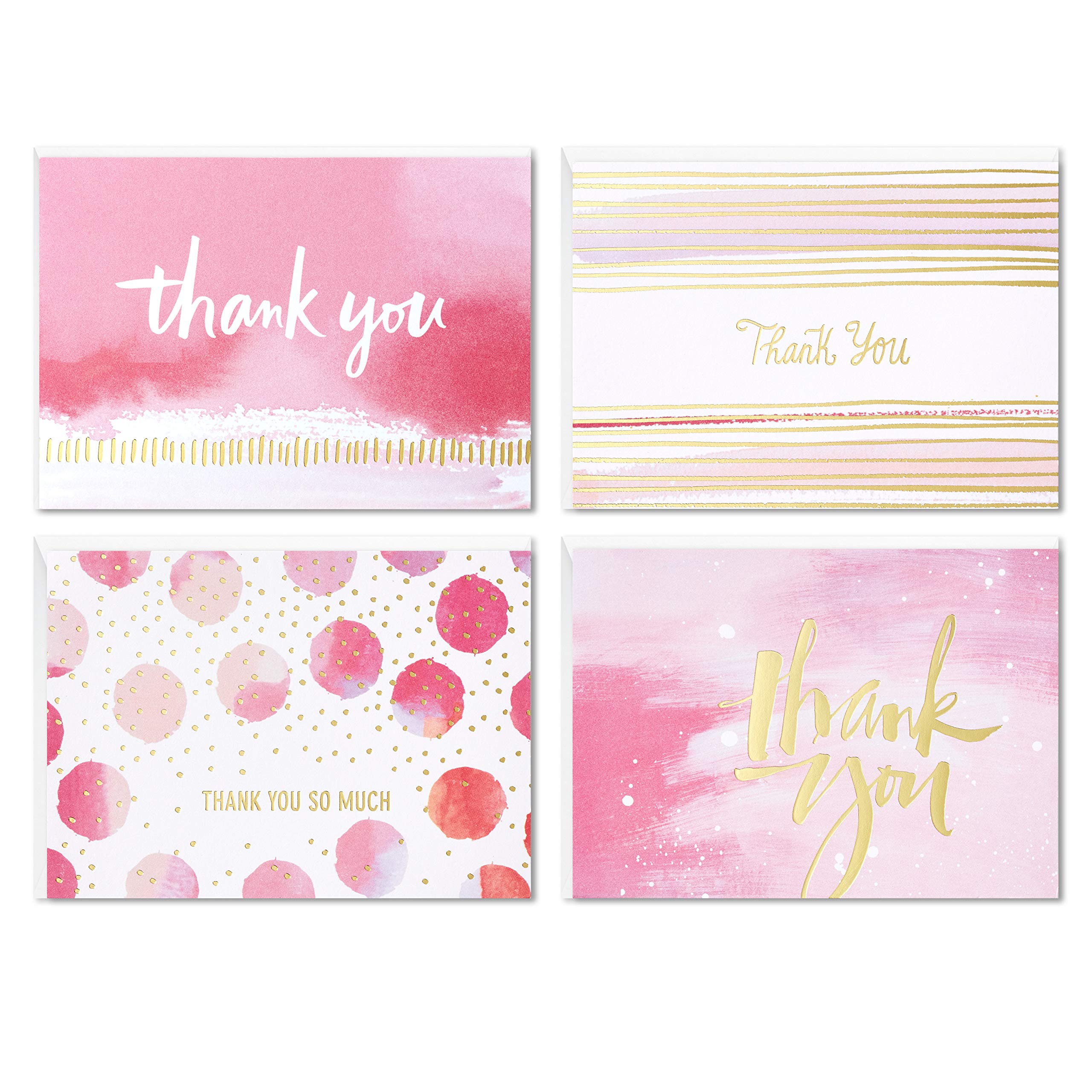 Hallmark Thank You Cards Assortment, Pink and Gold Watercolor & Thank You Cards Assortment, Painted Florals (48 Cards with Envelopes for Baby Showers, Bridal Showers, Weddings, All Occasion)