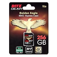 Ritz Gear SDExpress Golden Eagle SDXC Express SD Card 256GB | SD 7.0 V30 A1 820/500 Mb/S Read/Write, Backwards Compatible, 3D, RAW, Burst Mode, 4K UHD Video |Extreme Speed|SDExpress-Reader Included