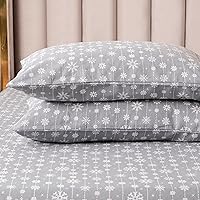 Elegant Comfort Ultra Soft 4-Piece 100% Turkish Cotton Flannel Sheet Set - Holiday Christmas Flannel Sheets, Warm and Cozy Anti-Pill Premium Quality, Deep Pocket Fitted Sheet- Twin XL, Snowflake Gray
