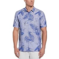 Cubavera Men's Linen Blend Cross Dye Tropical Print Short Sleeve Button-Down Shirt