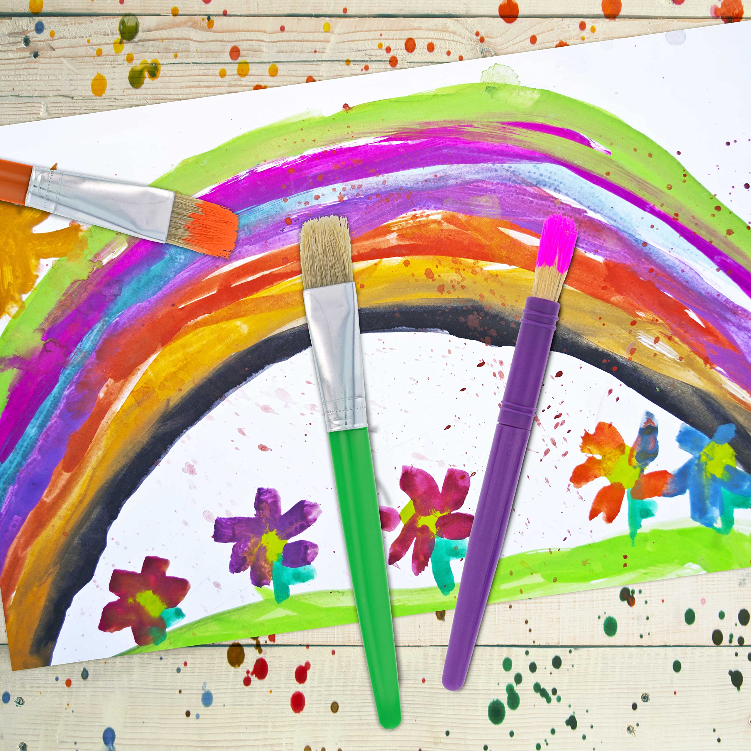 U.S. Art Supply 20-Piece Large Round and Flat Children's Hog Bristle Tempera Paint Brush Set - Fun Kid's Party, School, Student, Class Craft Painting - Beginners Starter Artist Painting Brush Kit