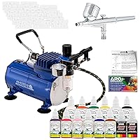 Master Airbrush Finger Nail Decorating System - Airbrush, Air Compressor, Stencil Set, 6' Air Hose, Black, Red, White, Blue, Yellow & Pink Nail Paint Kit in 1-oz Bottle & How to Airbrush Training Book