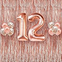 KatchOn, XtraLarge Rose Gold Fringe Curtain - Pack of 2 | Rose Gold Backdrop, 12th Birthday Balloons | Rose Gold 12 Balloon Number for Bachelorette Party Decorations
