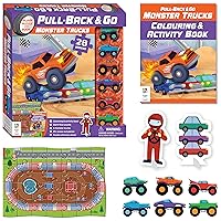 Pull-Back-and-go: Monster Trucks - 28-Piece Floor Puzzle - Play Mat - Coloring and Activity Book - 6 Pull and Go Cars - Activity Set for Kids Aged 3 to 6