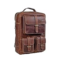 Genuine Leather Backpack for Men Vintage 15 Inch Laptop Bag Multi Pockets Rucksack Casual Travel Daypack Brown