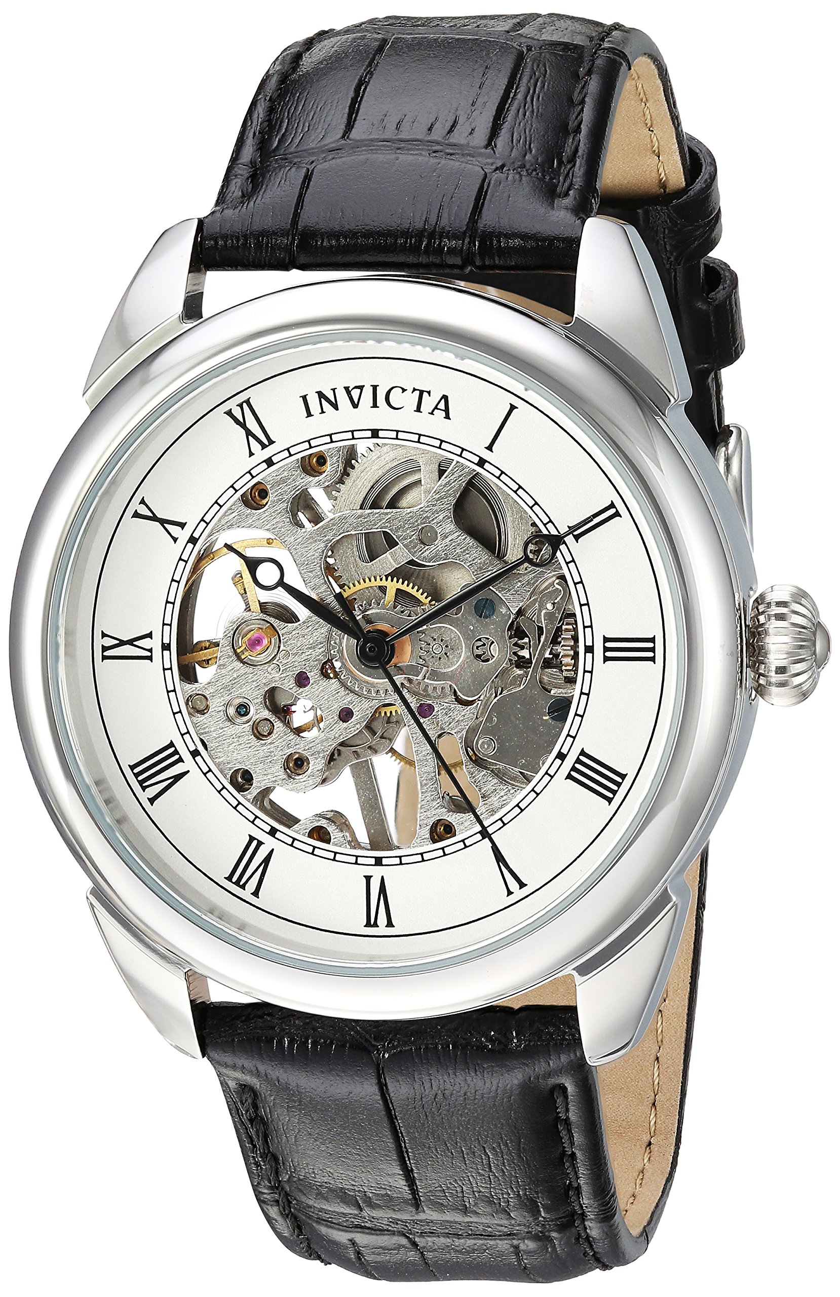 Invicta Men's Specialty 42mm Stainless Steel and Leather Mechanical Hand Wind Watch, Silver, Gold, Black (Model: 23533, 31306)
