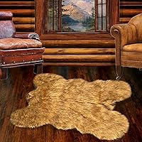 Golden Brown Mountain Bear Skin Throw Rug Premium Quality Fur Accents Faux Fur Pelt Rug/Americana Collection/Designer Throw Carpet/Wolf/Coyote (3'x5')
