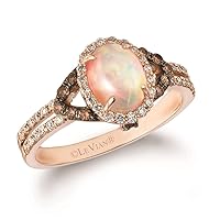 2/5 Carat Diamond and 3/5 Carat Opal Cabochon Oval Halo Split Shank Ring for Women in 14k Rose Gold (Fancy Brown/H-I, SI1-SI2, cttw) Promise Anniversary Ring Size 5 to 12.5 by LeVian