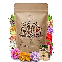 Organo Republic 23 Wildflower Seeds Annual & Perennial Mix for Indoor & Outdoors, Attract Birds & Butterflies 100,000+ Non-GMO, Heirloom Garden Seeds, 4oz Packet for Growing Wild Flowers
