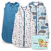 Baby Sleep Sack 6-12 Months - Lightweight 100% Cotton 2-Way Zipper TOG 0.5 Infant Wearable Blanket, Newborn Essentials Toddler Sleep Clothes (3 Pack Blue)