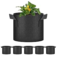 HealSmart Plant Grow Bags 3 Gallon, Tomoato Planter Pots 5-Pack with Handles, Aeration Nonwoven Fabric, Heavy Duty Gardening Planter for Vegetable, Herbs and Flowers, Black