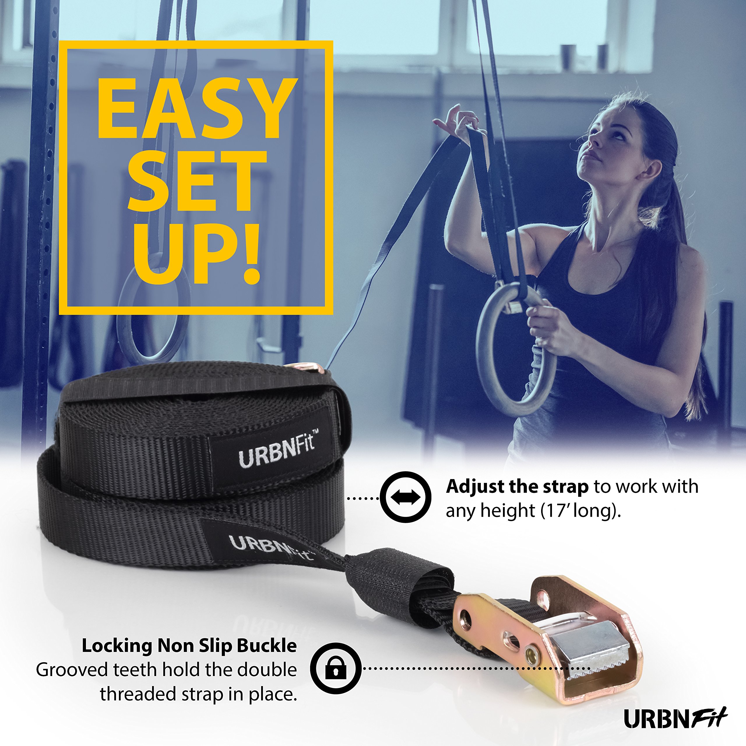 URBNFit Gymnastic Rings - Bodyweight Workout and Strength Training Olympic Non-Slip Rings with Adjustable Straps for Crossfit and at Home Gym Workouts
