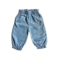 Embroidered Strawberry Cropped Jeans Baby Girl Blue Trousers Girls Summer Pants