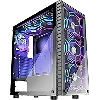 MUSETEX 6pcs 120mm ARGB Fans Pre-Installed, ATX Mid-Tower Case with USB3.0 Tempered Glass Panels Gaming PC Case Computer Chassis (Black)