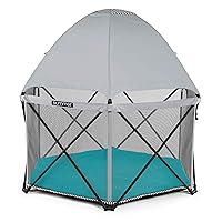 Summer Infant Pop ‘n Play SE Hex Playard, 6-Sided, Sweet Life Edition, Aqua Sugar Color – Full Coverage Play Pen for Indoor and Outdoor Use - Fast, Easy and Compact Fold Aqua Sugar