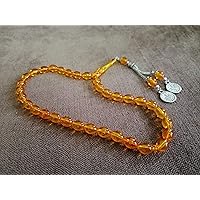 Tasbih İslamic Beads 33 Fire Yellow Amber Color Silver Amber Rosary