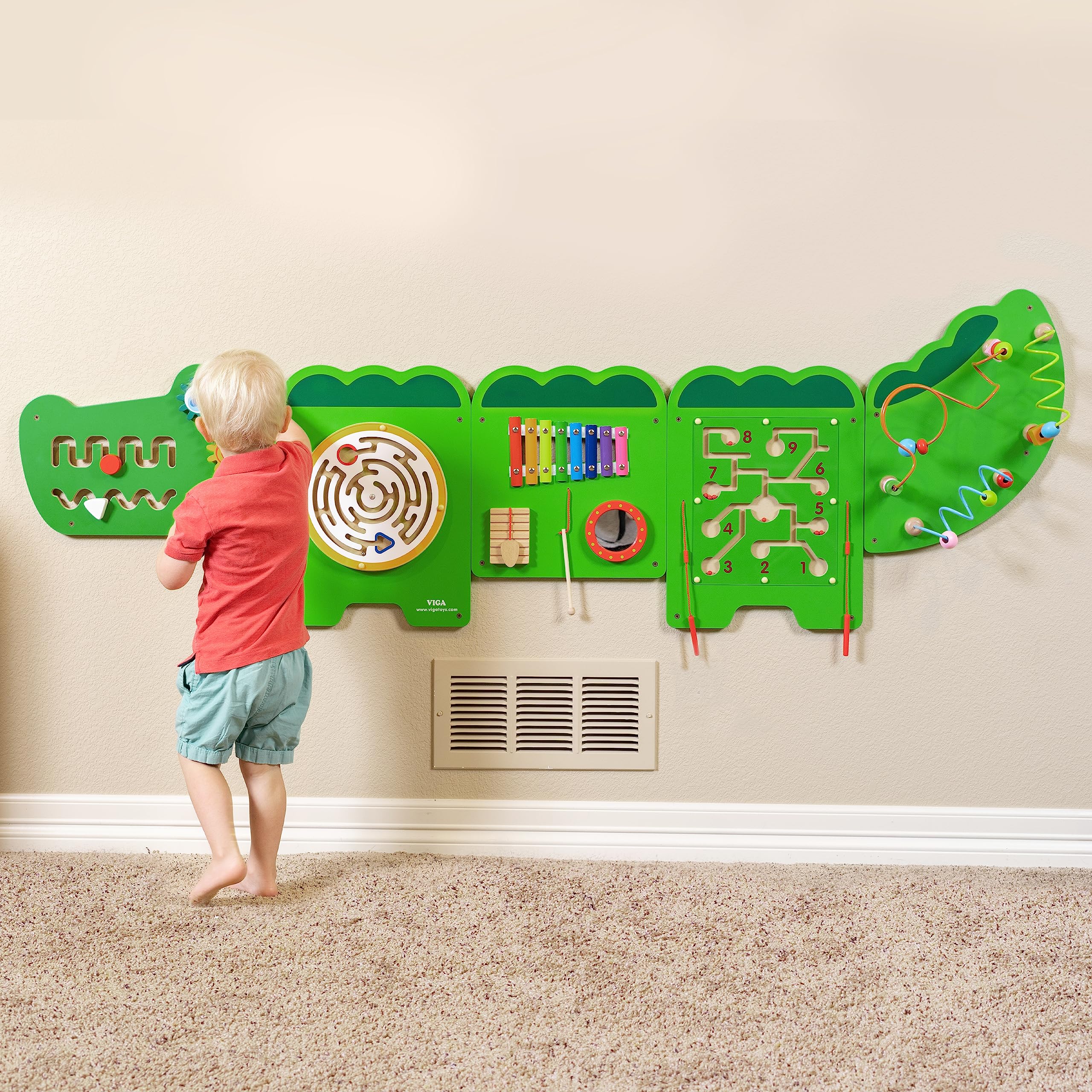 SPARK & WOW Crocodile Activity Wall Panels - Ages 18m+ - Montessori Sensory Toy - 8 Activities - Busy Board - Toddler Room Decor
