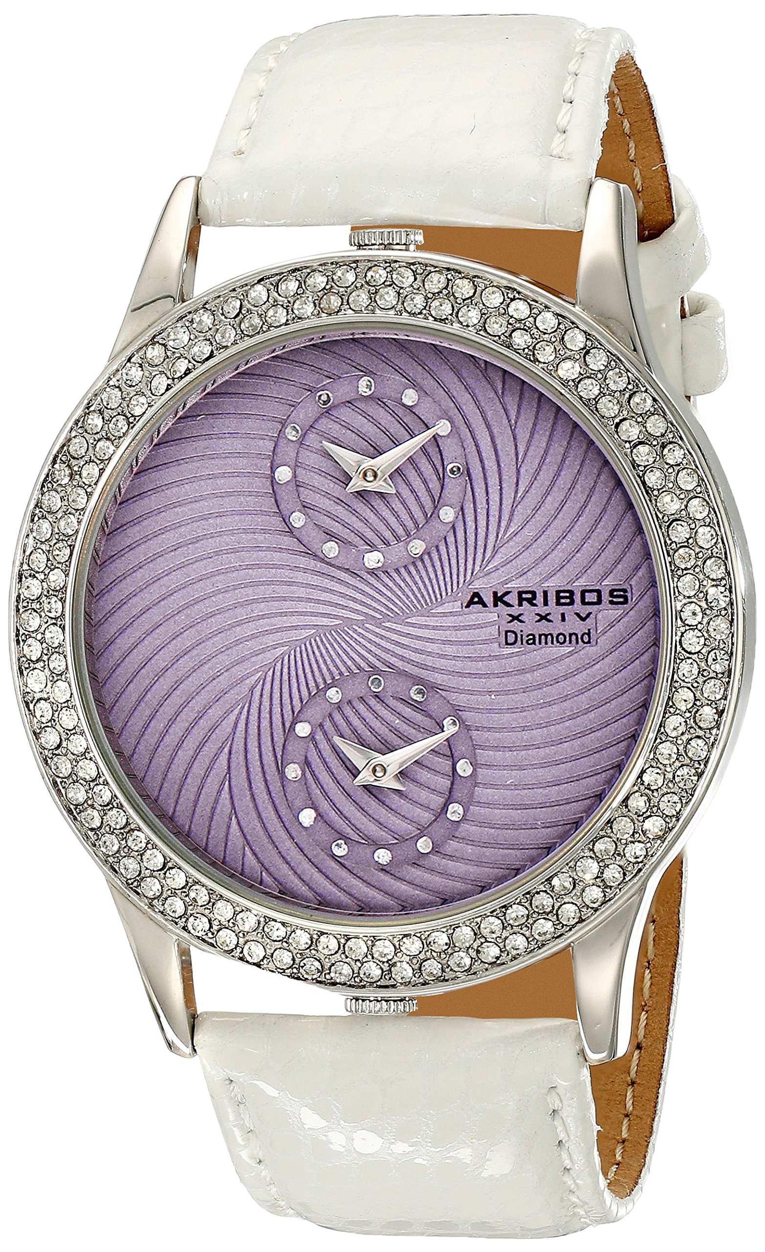 Akribos XXIV Women's AK569WT Lady Diamond Dual Time Leather Strap Watch