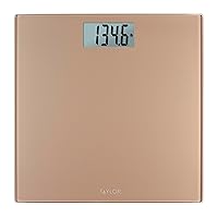 Taylor Digital Scales for Body Weight, Highly Accurate 400 LB Capacity, Durable Glass Platform 11.8 x 11.8 Inches, Easy to Read 3.2 Inches x 1.5 Inches Display, Champagne