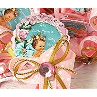 12 It's A Little Princess Pink Baby Flower Crown Garden Acrylic Pacifier Ribbon Necklaces Baby Shower Game Favors Prize Decorations
